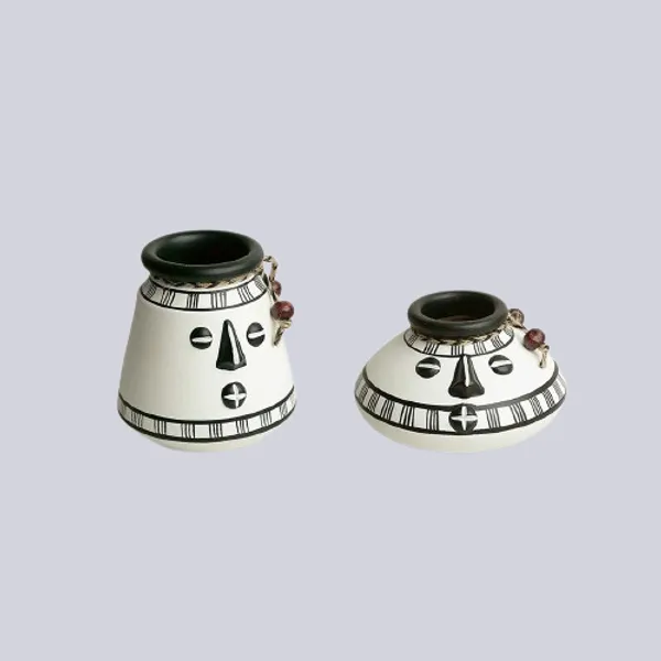 White_And_Black_Terracotta_Decorative_Vase_Set_Of_2_Handpainted_Clay_Pots_Small_Size
