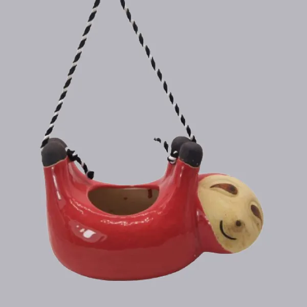 Ceramic_Hanging_Planter_Pot_Flower_Pot_Indoor_Planter_Handicraft_by_Awarded__n_Artisan_(Sloth_(Red))
