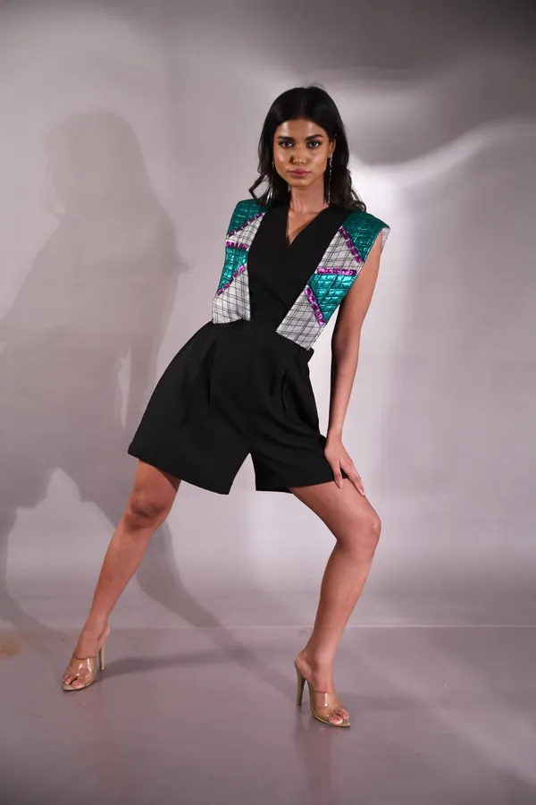 Lude_Chromara_Metallic_Playsuit_Black__For_Women
