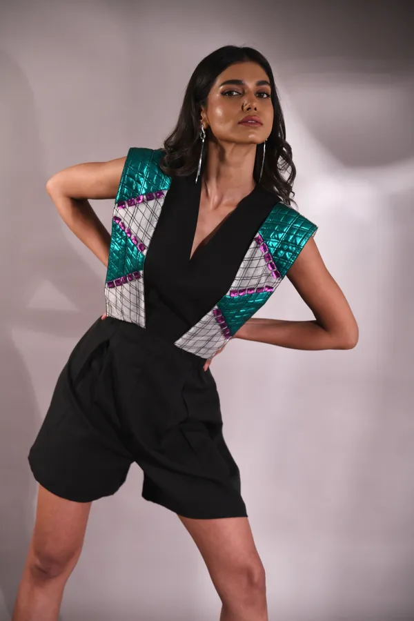 Lude_Chromara_Metallic_Playsuit_Black__For_Women