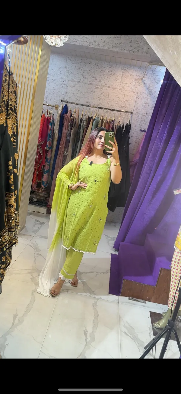 SCHIFFLI_GREEN_STRAP_SUIT_WITH_POM_POM