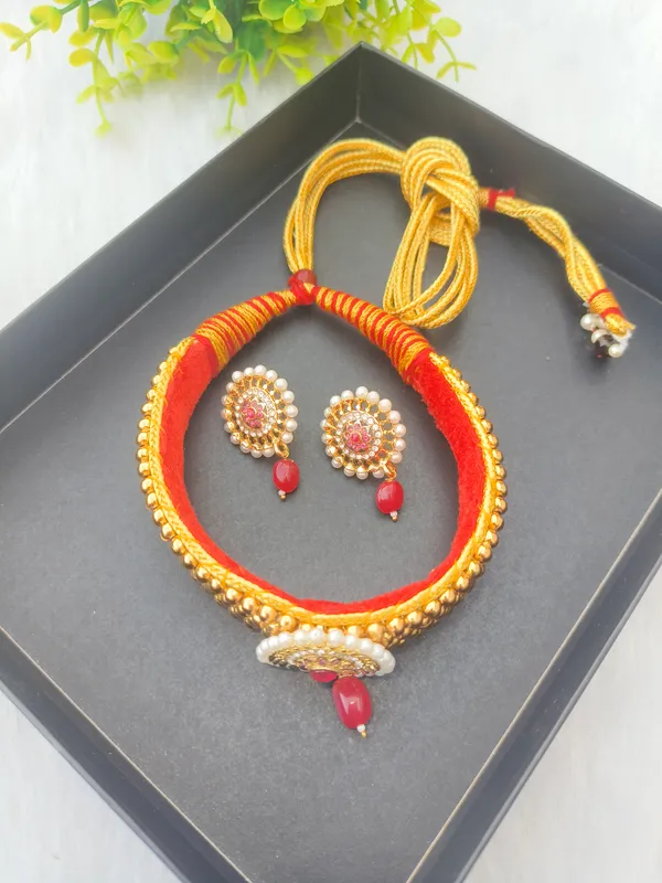 Pink_Necklace_Kanthi_With_Earrings___For_Women