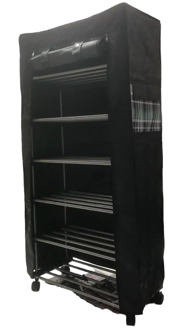 Black_Multipurpose_6_Shelves/_Layer_Shoe_Rack_Organizer_With_Wheels_And_Dustproof_Cover_Portable_Smart_Storage_Rack_Organizer_With_Zip_Cover