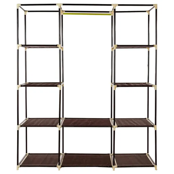 Brown_Plastic_3Door_Foldable_Wardrobe_10_Racks_162_Cm_44_Cm_138_Cm