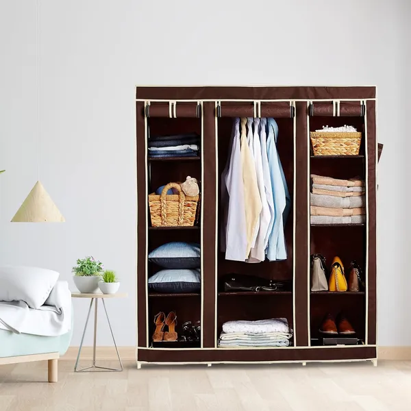 Brown_Plastic_3Door_Foldable_Wardrobe_10_Racks_162_Cm_44_Cm_138_Cm