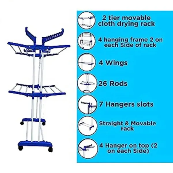 White_Cloth_Drying_Stand_With_Wheels_�_2__Layer_Foldable_Laundry_Rack_For_Indoor/Outdoor_Use_Spacesaving_Durable_Steel_Construction