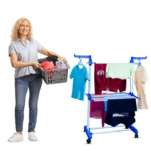 White_Cloth_Drying_Stand_With_Wheels_�_2__Layer_Foldable_Laundry_Rack_For_Indoor/Outdoor_Use_Spacesaving_Durable_Steel_Construction