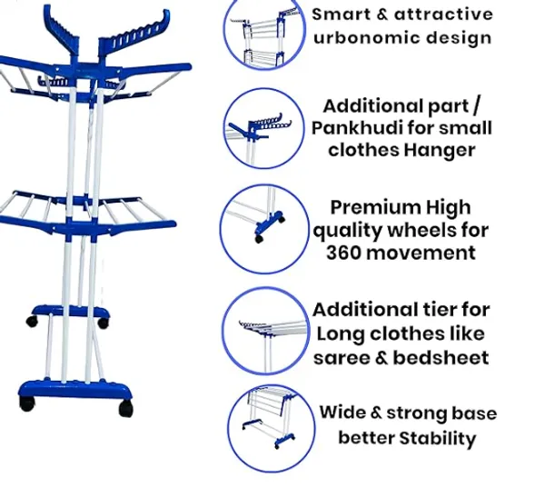 White_Cloth_Drying_Stand_With_Wheels_�_2__Layer_Foldable_Laundry_Rack_For_Indoor/Outdoor_Use_Spacesaving_Durable_Steel_Construction
