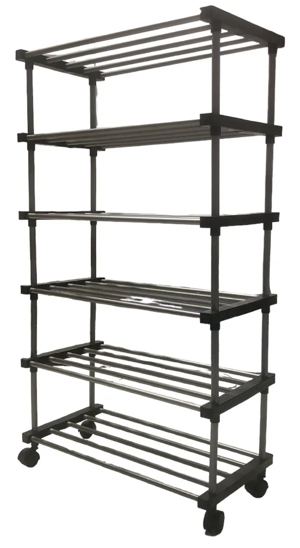 Black_Multipurpose_5_Shelves/_Layer_Shoe_Rack_Organizer_With_Wheels_And_Dustproof_Cover_Portable_Smart_Storage_Rack_Organizer_With_Zip_Cover