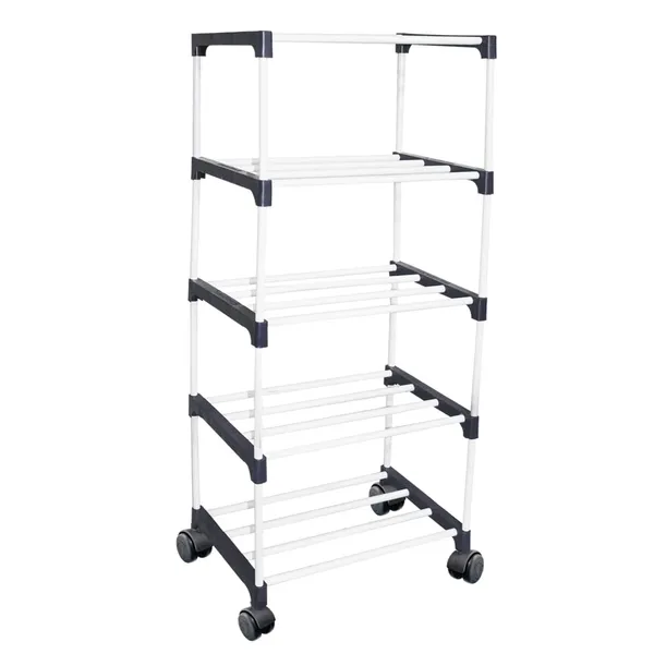 Black_Adjustable_5Tier_Shoe_Rack_Durable_Plastic_&_Metal_Stand