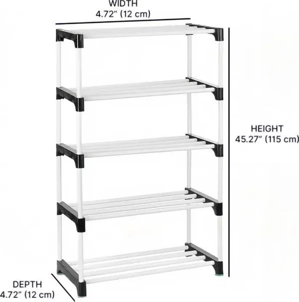 Black_Adjustable_5Tier_Shoe_Rack_Durable_Plastic_&_Metal_Stand