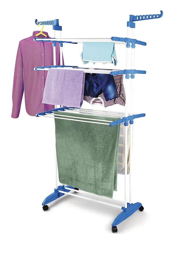 Blue_2_Pole_3__Layer_Cloth_Drying_Rack_With_Wheels_Prince_Jumbo_2_Pole_3__Layer_Cloth_Drying_Stand_Prince_Jumbo_3_Layer_Clothes_Rack_Hanger_With_Wheels