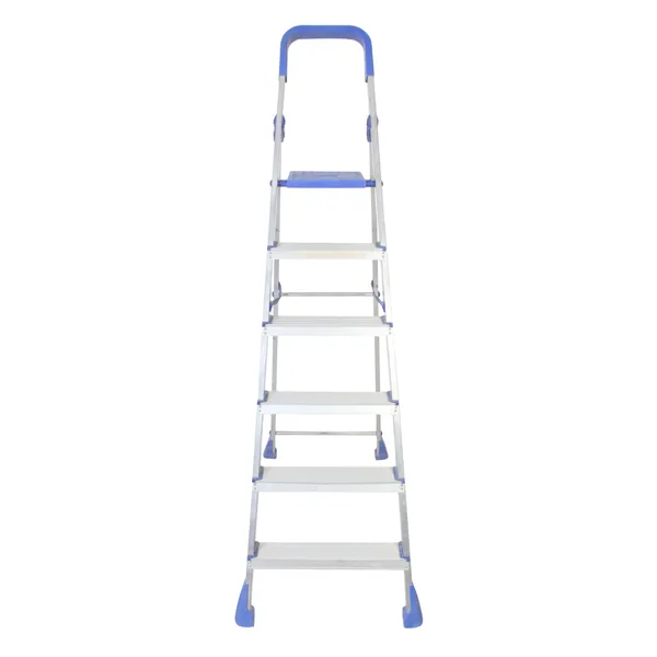 Silver_6_Step_Foldable_Aluminum_Ladder_For_Home_Antiskid_Shoes_&_Edge_Guards_Surehinge_Technology_Compact_&_Durable_Easy_Storage