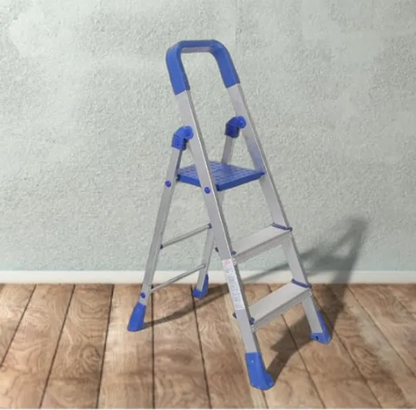Silver_Nishika_Pro_3_Step_Aluminum_Ladder_Foldable_Antiskid_Edge_Guards_&_Surehinge_Technology_Lightweight_&_Durable_Home_Ladder