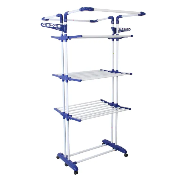 White_Cloth_Drying_Stand_With_Wheels_King_Jumbo_2_Poll_3__Layer_Made_In_India_Collapsable_Portable_Compact_Rack