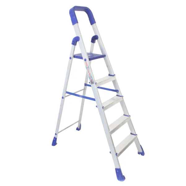 Silver_Nishika_Pro_5_Step_Aluminum_Ladder_Foldable_Antiskid_With_Edge_Guards_&_Surehinge_Technology_Lightweight_Durable_Home_Ladder