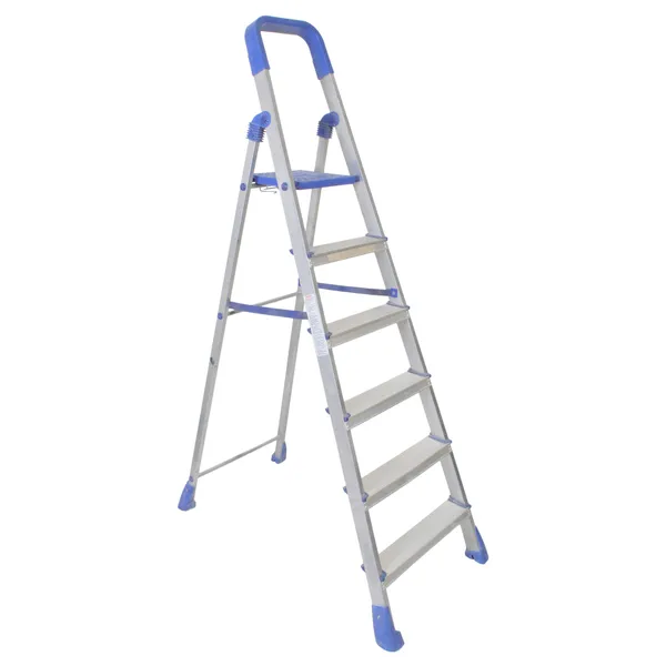 Silver_6_Step_Foldable_Aluminum_Ladder_For_Home_Antiskid_Shoes_&_Edge_Guards_Surehinge_Technology_Compact_&_Durable_Easy_Storage