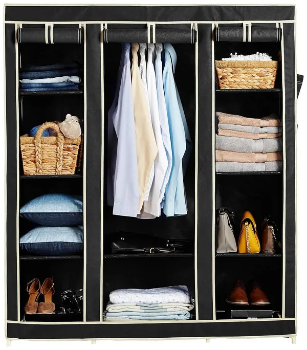 Black_3Door_Wardrobe_Foldable_Collapsible_Portable_Closet_For_Clothes_Almira_1_Hanging_Space_10_Shelves_Nonwoven_Fabric162_Cm_44_Cm_138_Cm