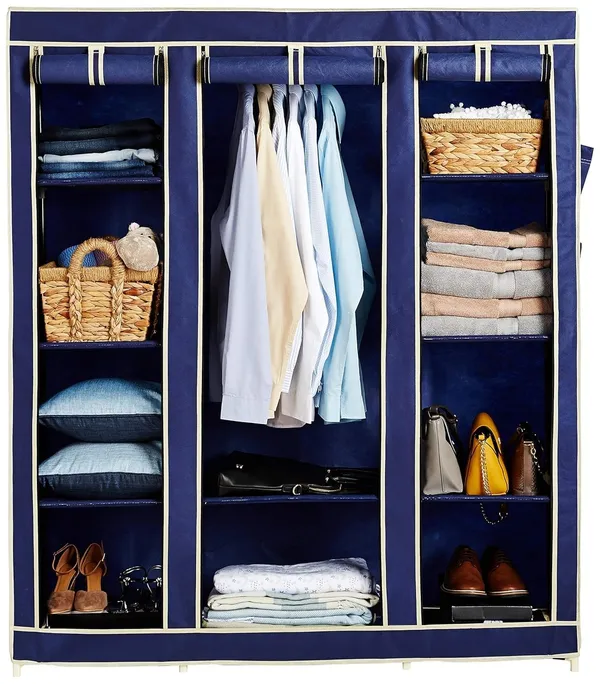 Blue_Plastic_3Door_Foldable_Wardrobe_10_Racks_162_Cm_44_Cm_138_Cm