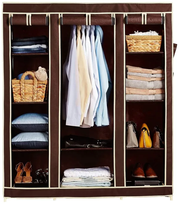 Brown_Plastic_3Door_Foldable_Wardrobe_10_Racks_162_Cm_44_Cm_138_Cm