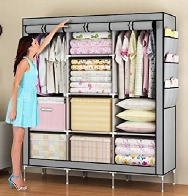 Grey_Plastic_3Door_Foldable_Wardrobe_10_Racks_162_Cm_44_Cm_138_Cm