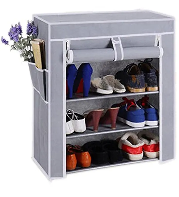 Grey_4_Layer_Collapsible_Shoe_Rack_Spacesaving_Shoe_Organizer
