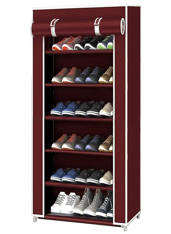 Brown_Multipurpose_6Shelf_Shoe_Rack_With_Zip_Cover_&_Side_Pockets