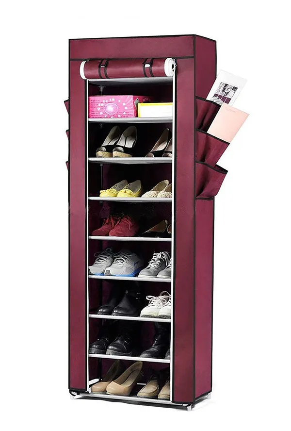 Brown_9_Layer_Collapsible_Shoe_Rack_Spacesaving_Shoe_Organizer