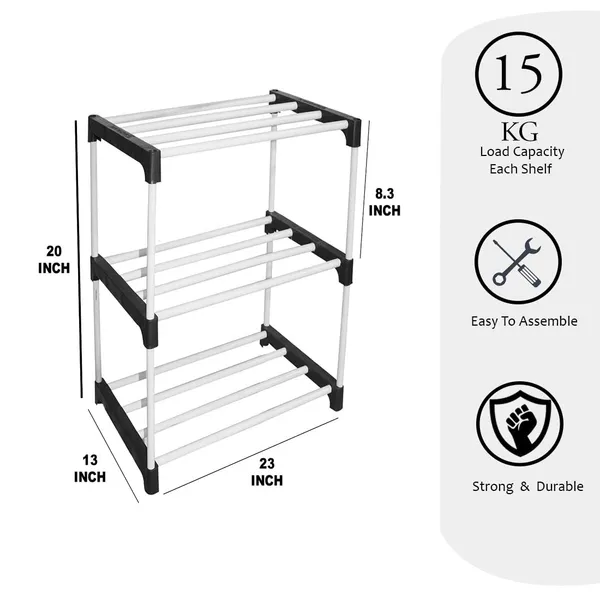 Black_Adjustable_3_Tier_Shoe_Rack_Durable_Plastic_&_Metal_Stand_For_Shoes_Bags_Toys_&_More_Easy_Assembly_Spacesaving_Design