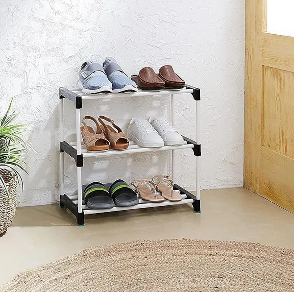 Black_Adjustable_3_Tier_Shoe_Rack_Durable_Plastic_&_Metal_Stand_For_Shoes_Bags_Toys_&_More_Easy_Assembly_Spacesaving_Design