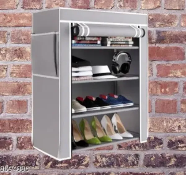 Grey_4_Layer_Collapsible_Shoe_Rack_Spacesaving_Shoe_Organizer