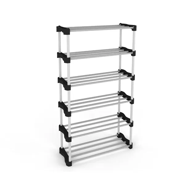 Black_Adjustable_6Tier_Shoe_Rack_Durable_Plastic_&_Metal_Stand