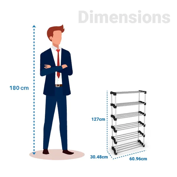 Black_Adjustable_6Tier_Shoe_Rack_Durable_Plastic_&_Metal_Stand