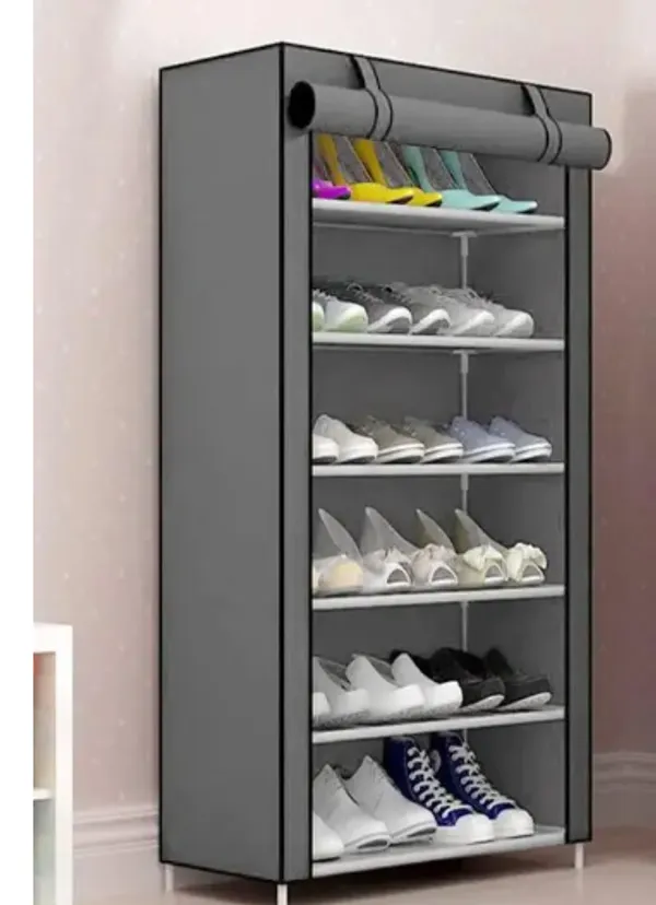 Grey_Multipurpose_6_Shelves_Rack_With_Zip_Door_Cover_&_Side_Pockets_Multiuse_Storage_Rack_For_Footwear_Toys_Clothes_With_Dustproof_Cover