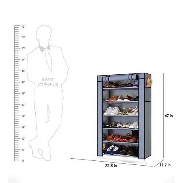 Grey_Multipurpose_6_Shelves_Rack_With_Zip_Door_Cover_&_Side_Pockets_Multiuse_Storage_Rack_For_Footwear_Toys_Clothes_With_Dustproof_Cover