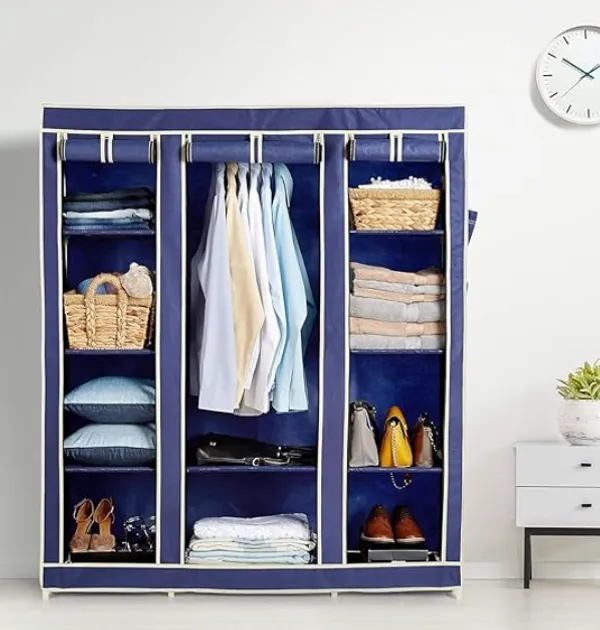 Blue_Plastic_3Door_Foldable_Wardrobe_10_Racks_162_Cm_44_Cm_138_Cm