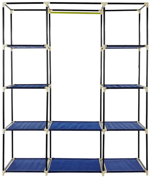 Blue_Plastic_3Door_Foldable_Wardrobe_10_Racks_162_Cm_44_Cm_138_Cm