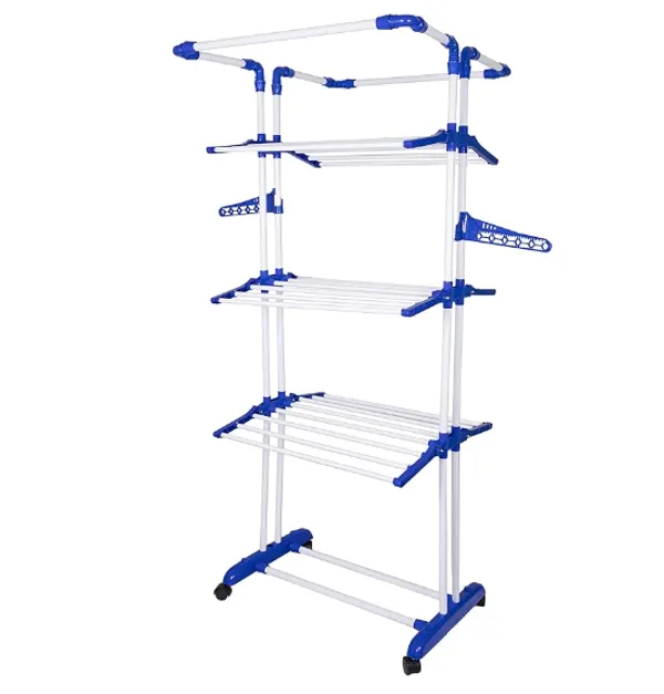 White_Cloth_Drying_Stand_With_Wheels_King_Jumbo_2_Poll_3__Layer_Made_In_India_Collapsable_Portable_Compact_Rack
