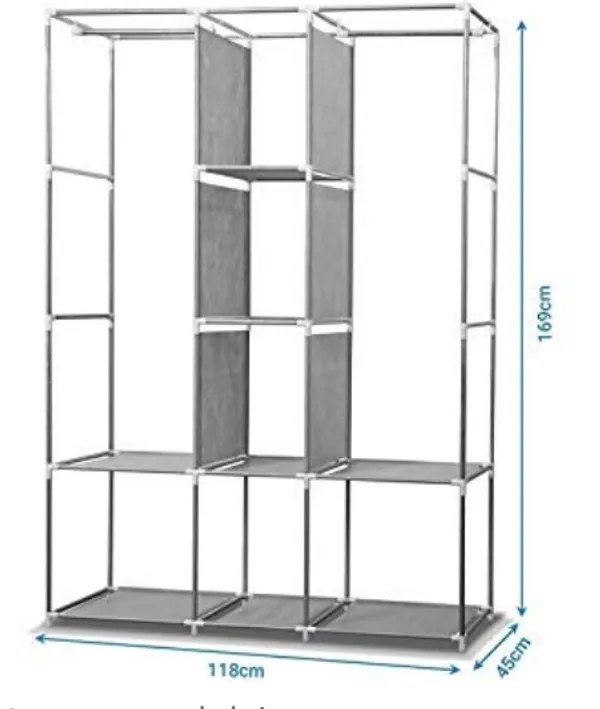 Grey_Plastic_3Door_Foldable_Wardrobe_10_Racks_162_Cm_44_Cm_138_Cm