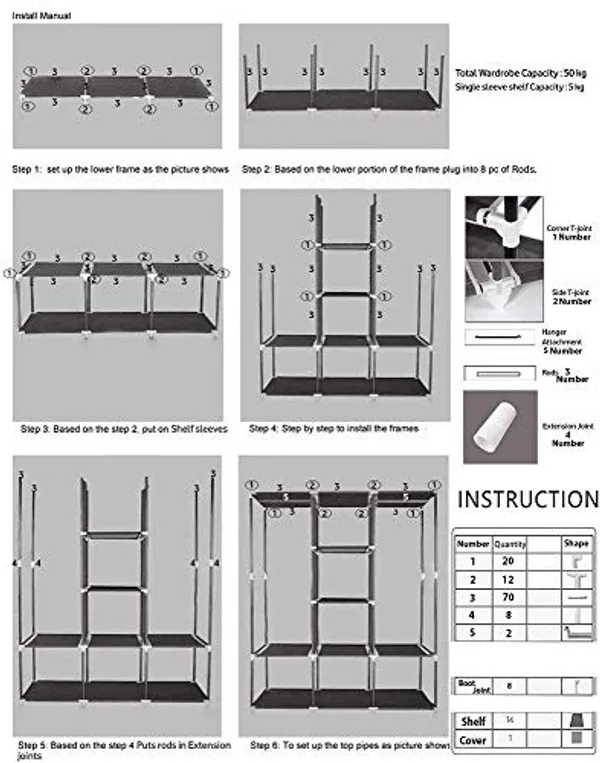 Grey_Plastic_3Door_Foldable_Wardrobe_10_Racks_162_Cm_44_Cm_138_Cm