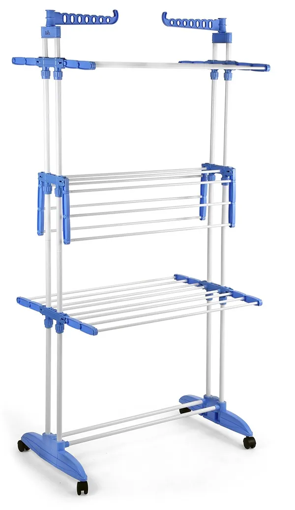 Blue_2_Pole_3__Layer_Cloth_Drying_Rack_With_Wheels_Prince_Jumbo_2_Pole_3__Layer_Cloth_Drying_Stand_Prince_Jumbo_3_Layer_Clothes_Rack_Hanger_With_Wheels