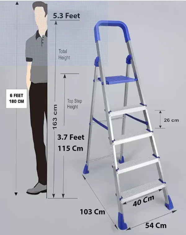 Silver_Nishika_Pro_5_Step_Aluminum_Ladder_Foldable_Antiskid_With_Edge_Guards_&_Surehinge_Technology_Lightweight_Durable_Home_Ladder