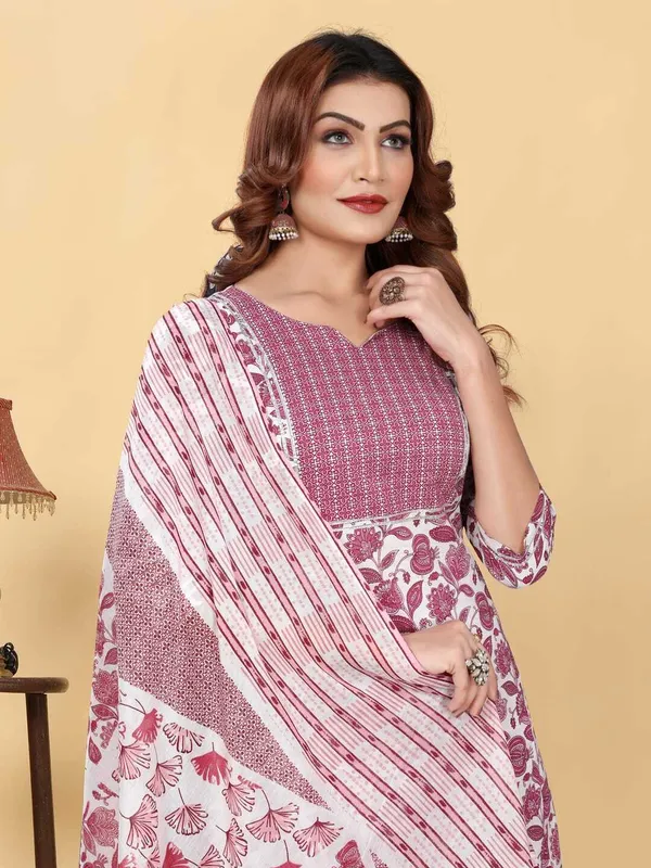 Maroon_Cotton_Blend_Printed_Straight_Kurta_,_Palazzo_&_Dupatta_Set_Set_For_Women