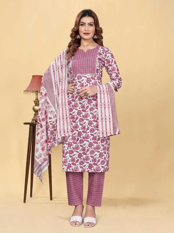 Purple_&_White_Cotton_Blend_Printed_Straight_Kurta_,_Palazzo_&_Dupatta_Set_Set_For_Women