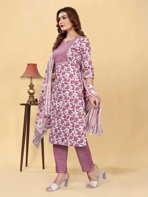Purple_&_White_Cotton_Blend_Printed_Straight_Kurta_,_Palazzo_&_Dupatta_Set_Set_For_Women