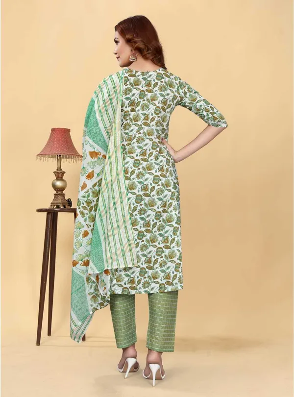 Green_Cotton_Blend_Printed_Straight_Kurta_,_Palazzo_&_Dupatta_Set_Set_For_Women