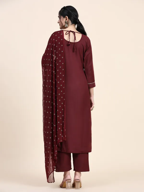 Maroon_Cotton_Blend_Embroidered_Straight_Kurta_,_Palazzo_&_Dupatta_Set_Set_For_Women