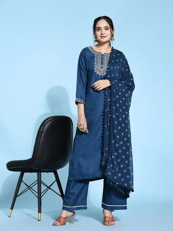Blue_Cotton_Blend_Embroidered_Straight_Kurta_,_Palazzo_&_Dupatta_Set_Set_For_Women