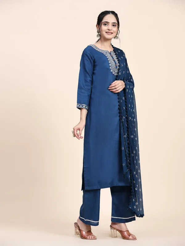 Blue_Cotton_Blend_Embroidered_Straight_Kurta_,_Palazzo_&_Dupatta_Set_Set_For_Women