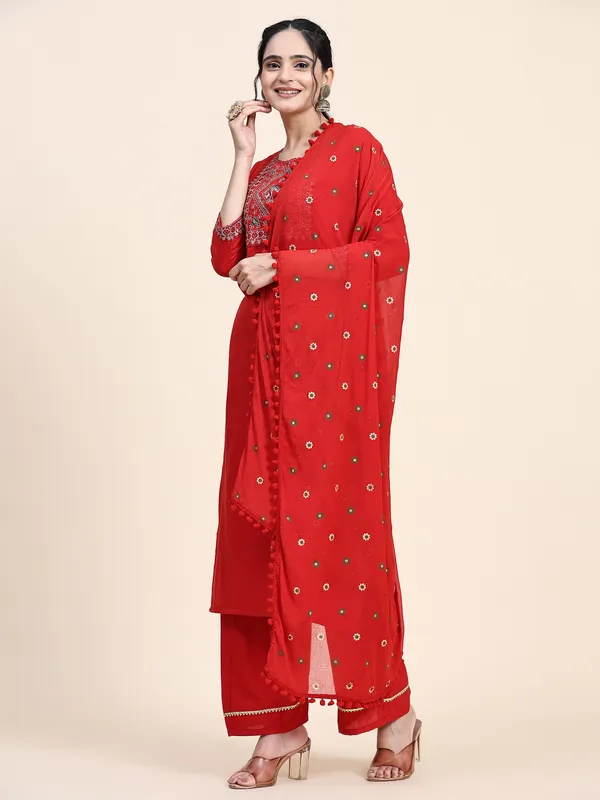 Red_Cotton_Blend_Embroidered_Straight_Kurta_,_Palazzo_&_Dupatta_Set_Set_For_Women